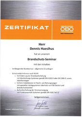 Zertifikat Brandschutzseminar