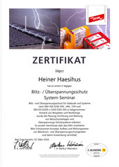 Heiner Haesihus, Blitz- / Überspannungsschutz System-Seminar